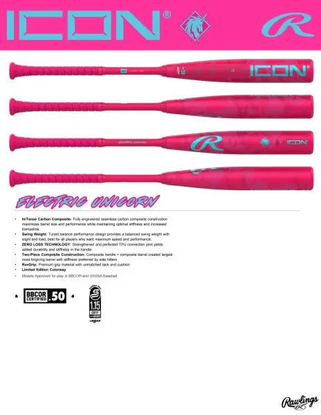 Rawlings Icon -10 Electric Unicorn USSSA Baseball Bat RUT5IPK10